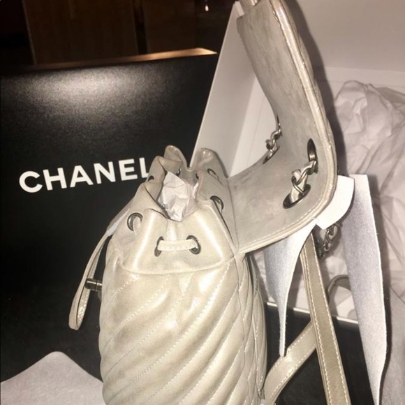 Authentic Silver Chevron Metallic Chanel Backpack - Picture 7 of 8